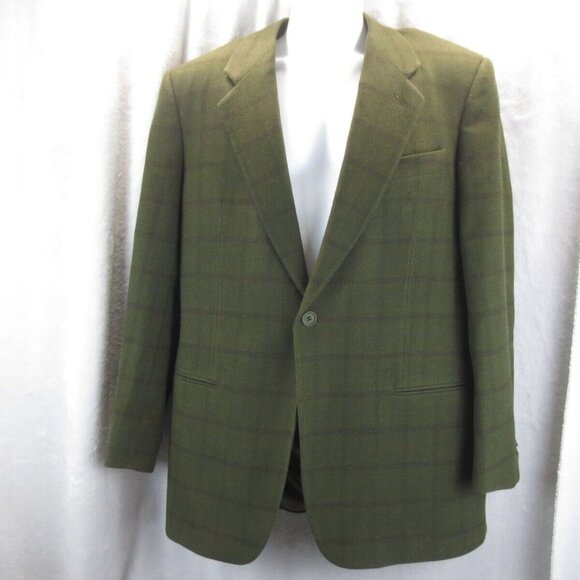 VTG Giorgio Armani Mens Classic Sport Coat One Button Plaid Green Wool 42R ITALY - Picture 1 of 16